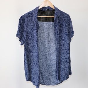 Blue Lightweight Micro Print Button Up